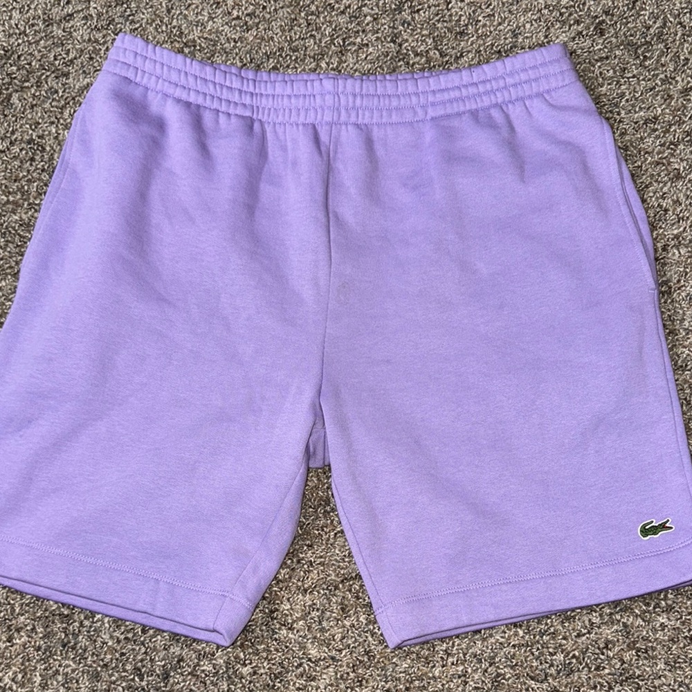 Lacoste Purple Athletic Shorts Soft Fleece Elastic Waistband
